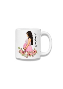 Cană ceramică 380 ml – Happiness – viitoare mamă, flori roz