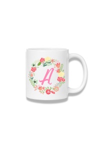Cană ceramică 380 ml – Inițiala A cu coroniță florală