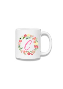 Cană ceramică 380 ml – Inițiala C cu coroniță florală