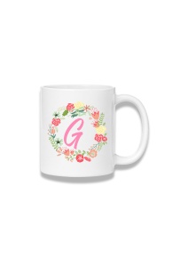 Cană ceramică 380 ml – Inițiala G cu coroniță florală