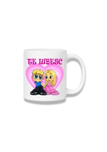 Cană ceramică 380 ml – Te iubesc – cuplu ilustrat în inimă roz