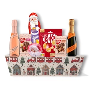 Cutie Cadou Premium Mionetto Rosé & Ciocolată – Set Crăciun Deluxe cu Moș, Glob Personalizat și Dulciuri Finese