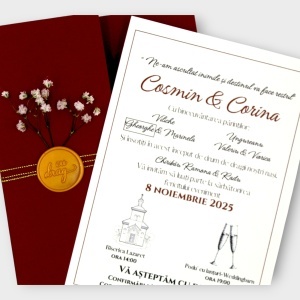 Invitație handmade de nuntă cu accente aurii