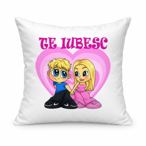 Pernă personalizată Te iubesc cartoon model 1, roz