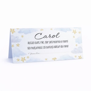 Plic pentru bani botez băiețel nori și stele personalizat | Plic pentru dar baby sky elegant