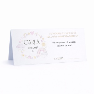 Plic pentru bani botez fetiță curcubeu personalizat | Plic pentru dar stele și nori elegant