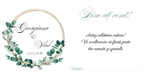 Plic pentru bani nuntă elegant cu frunze eucalyptus și cerc auriu personalizat | Plic pentru dar premium clasic - Img 2