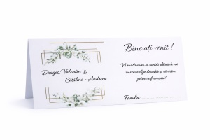 Plic pentru bani nuntă verde elegant cu ramă aurie și frunze personalizat | Plic pentru dar premium