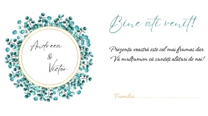 Plic de bani/dar pentru nunta cu eucalipt verde si cerc auriu elegant