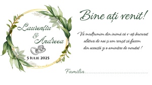 Plic de bani/dar pentru nuntă cu design floral verde și accente naturale, perfect pentru un eveniment elegant și armonios.