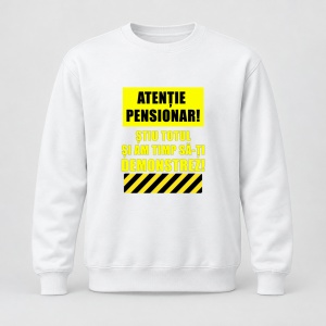 Pulover personalizat Atentie pensionar, stiu totul si am timp sa ti demonstrez, model galben