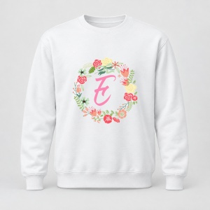Pulover personalizat Cu initiala numelui, colectia flori, roz, femei, litera E