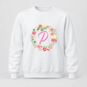 Pulover personalizat Cu initiala numelui, colectia flori, roz, femei, litera P