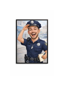 Ramă Foto Caricatură Polițist – Tablou Caricatură Amuzantă Personalizată, Cadou pentru El