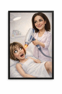 Ramă Foto Caricatură Specialist Epilare Laser – Portret Personalizat Estetică