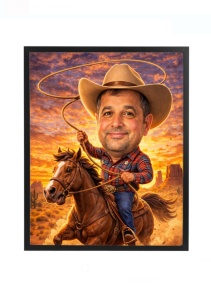 Ramă foto personalizată caricatură cowboy călare pe cal - cadou amuzant după fotografie