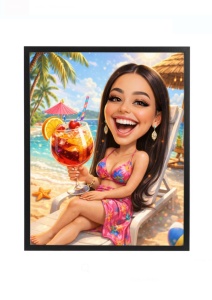 Ramă foto personalizată vacanță – cadou femeie cu cocktail, vară și relaxare (Copy 1)