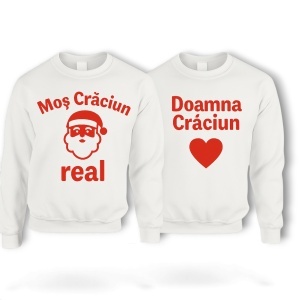 Set pulovere cuplu – „Moș Crăciun real” & „Doamna Crăciun” – modele amuzante, unisex