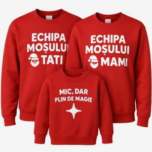 Set pulovere familie – „Echipa Moșului” (Tati, Mami & Mic, dar plin de magie) – Crăciun, modele unisex
