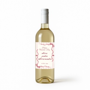 Cadou elegant cu vin roșu personalizat și mesaj de dragoste.