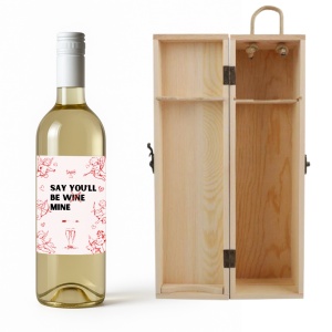Vin alb personalizat Valentine’s Day cu mesaj amuzant și ambalaj premium