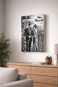 Tablou Canvas Artistic Alb-Negru Personalizat – Ilustrație Elegantă din Fotografia Ta