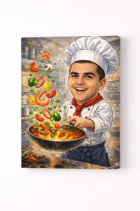 Tablou Canvas Caricatură Bucătar Personalizată – Cadou Original pentru Bucătari