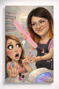 Tablou Canvas Caricatură Manichiuristă Amuzantă – Portret Personalizat Nail Artist
