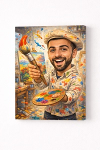 Tablou Canvas Caricatură Pictor Personalizată – Cadou Original pentru Artiști