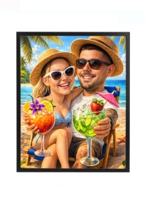 Tablou caricatură cuplu la plajă personalizat după poză – cadou romantic pentru cuplu