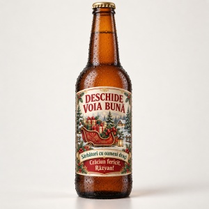 Bere personalizată – Deschide voia bună – Crăciun fericit! – 330 ml