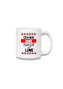 Cană ceramică 380 ml – Cea mai bună nașă din lume – motive roșii