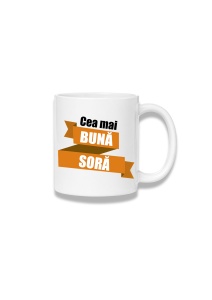 Cană ceramică 380 ml – Cea mai bună soră – panglică portocalie