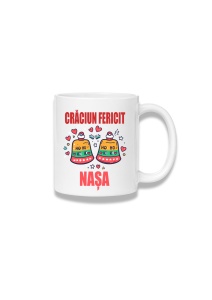 Cană ceramică 380 ml – Crăciun fericit, nașa – clopoței