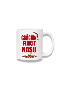 Cană ceramică 380 ml – Crăciun fericit, nașu – ramură festivă