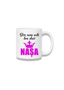 Cană ceramică 380 ml – Din cana asta bea doar nașa – coroană roz