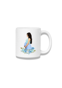 Cană ceramică 380 ml – Femeie însărcinată cu flori albastre