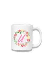 Cană ceramică 380 ml – Inițiala U cu coroniță florală