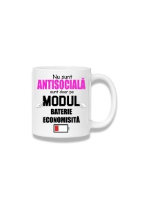 Cană ceramică 380 ml – Nu sunt antisocială, sunt pe modul baterie economisită