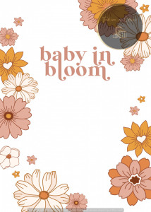Invitație Botez B1 - Design Boho Retro Baby in Bloom pe Fundal Alb