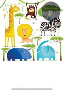 Invitație Botez B131 - Universul Zoo Colorat cu Girafă, Leu și Zebră