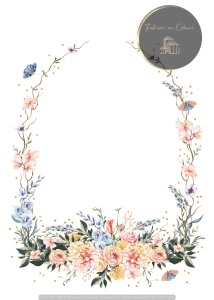 Invitație nuntă cu coroniță florală ovală în nuanțe pastel