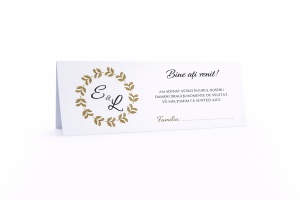 Plic pentru bani nuntă elegant auriu cu inițiale și coroniță florală – plic de bani/dar premium