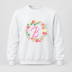 Pulover personalizat Cu initiala numelui, colectia flori, roz, femei, litera B