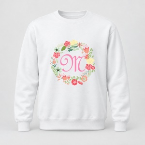Pulover personalizat Cu initiala numelui, colectia flori, roz, femei, litera M