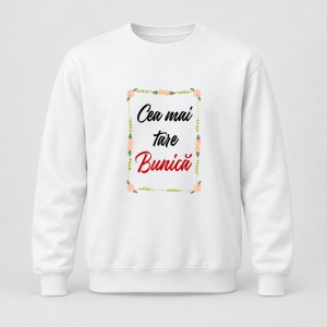Pulover personalizat La multi ani, cea mai tare bunica, model flori