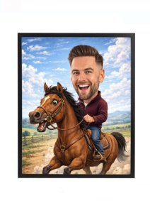 Ramă Foto Caricatură Călăreț Personalizată – Ramă Foto cu Fața Ta