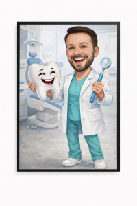 Ramă Foto Caricatură Dentist Amuzant – Portret Personalizat din Fotografie