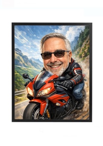 Ramă Foto Caricatură Motociclist – Cadou Personalizat pentru Iubitorii de Motociclete