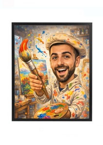Ramă Foto Caricatură Pictor – Cadou Personalizat pentru Artist
